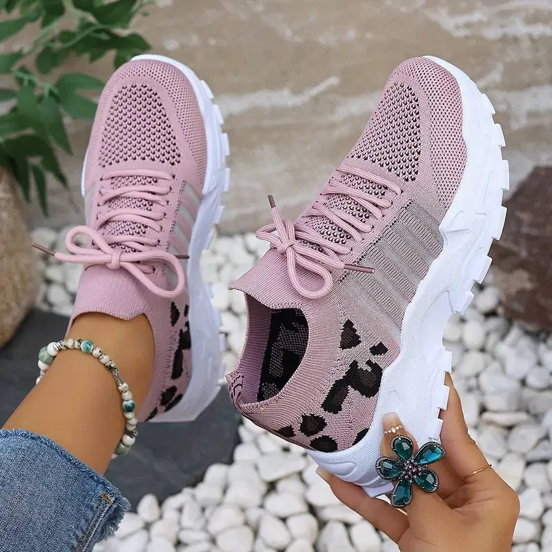 Leopard print women's waterproof sneakers from The Clothing Company Sydney, stylish footwear with animal print design.