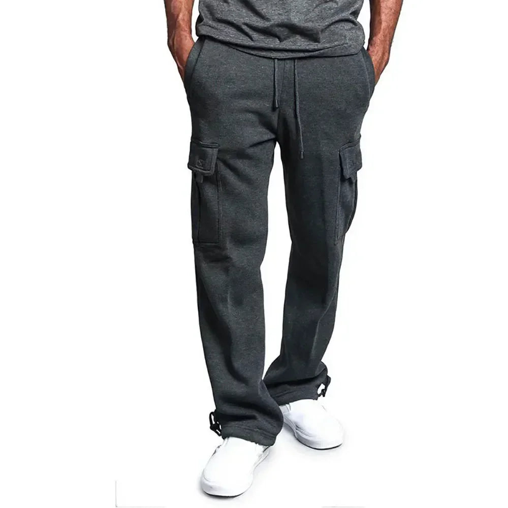 Men's fleece cargo jogger pants by The Clothing Company Sydney featuring loose fit, multi pockets, and streetwear style.