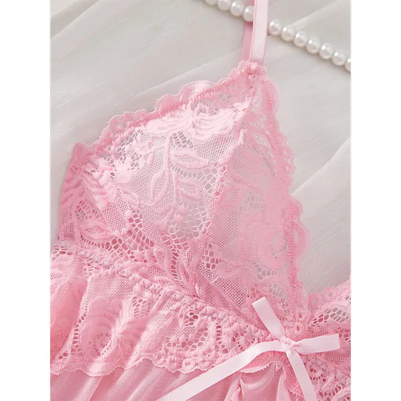 Women's plus-size lace lingerie nightgown and thong set with suspender details by The Clothing Company Sydney
