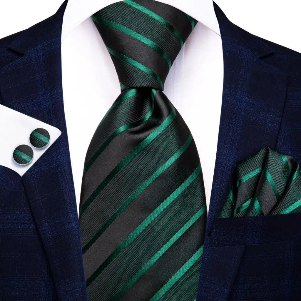 Green paisley silk tie set for men with necktie, pocket square, and cufflinks, from The Clothing Company Sydney accessories collection.