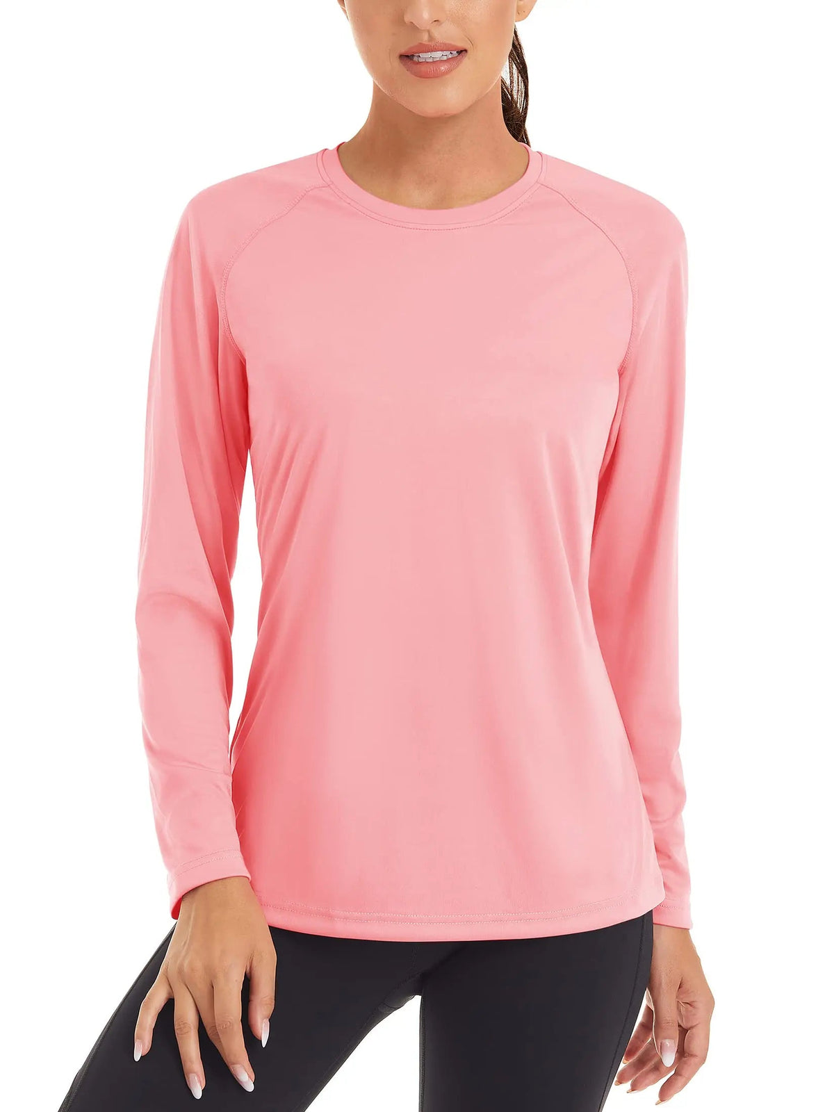 Women's UPF 50+ quick dry performance sun protection T-shirt by The Clothing Company Sydney, long sleeve swim pullover top.