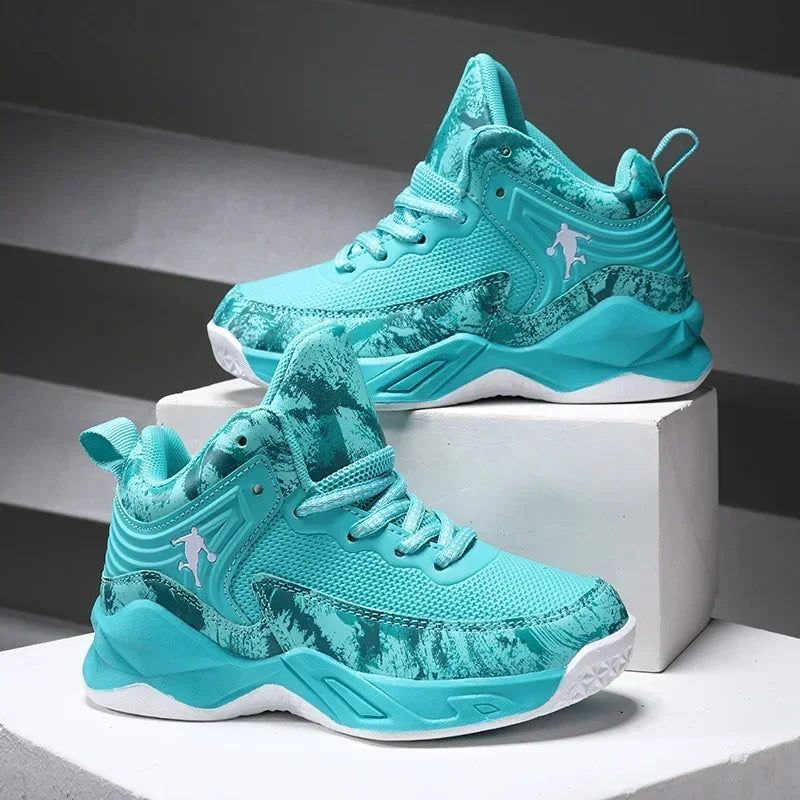 Kids basketball shoes by The Clothing Company Sydney, non-slip sports sneakers with colorful design and rubber soles for active play.