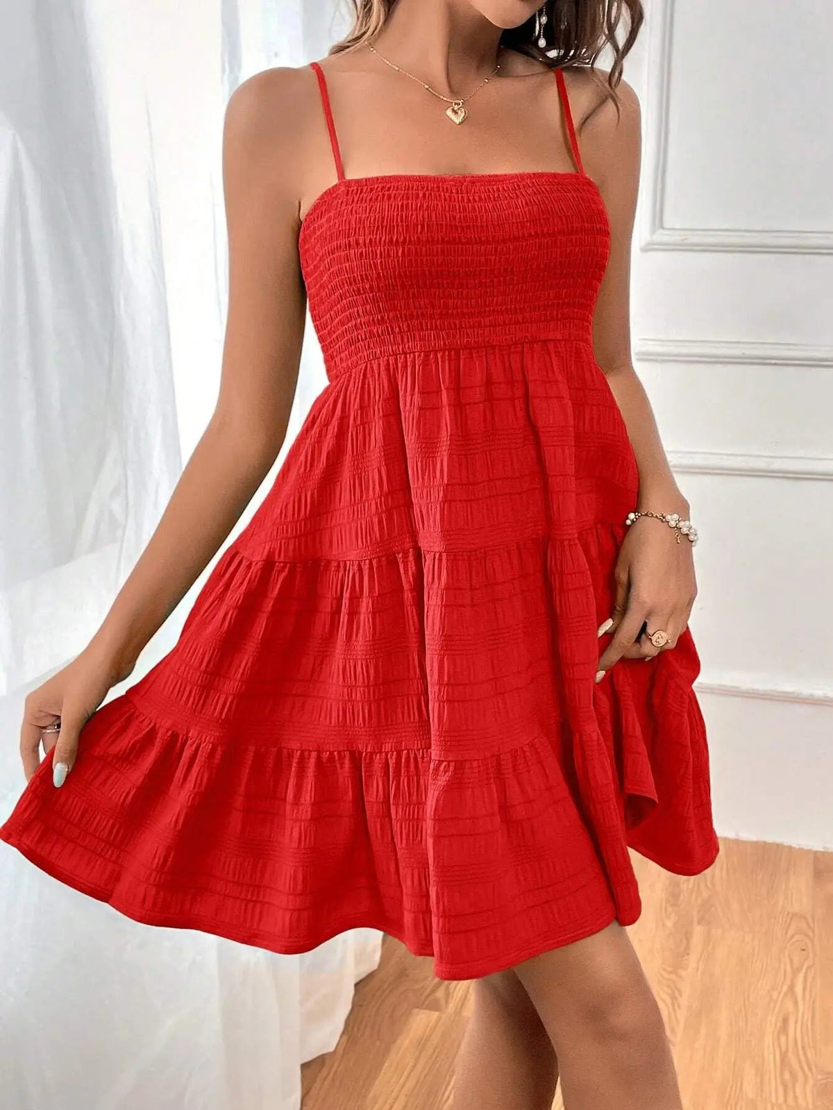 Spaghetti Strap Smocked Bustier Mini Dress Blue Ruffled Tiered Swing Dress Summer Casual Vacation Beach Wear The Clothing Company Sydney