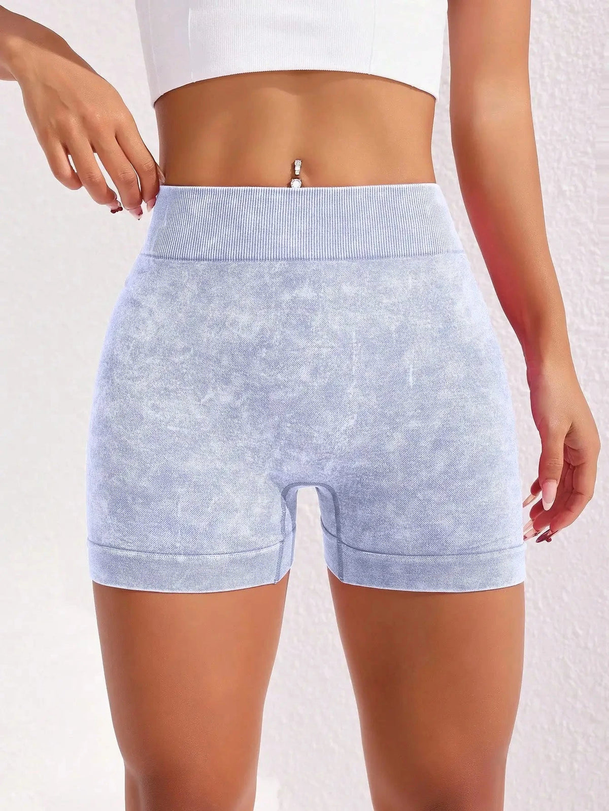 Women's washed yoga shorts by The Clothing Company Sydney, high waist, quick-drying fitness biker shorts with hip lift design.