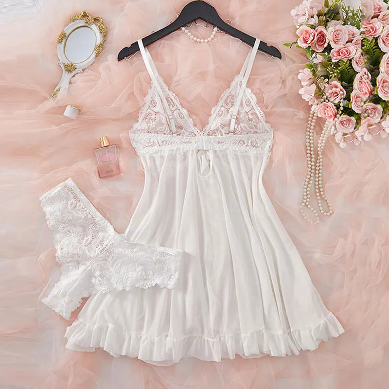 Women's plus-size lace lingerie nightgown and thong set with suspenders by The Clothing Company Sydney