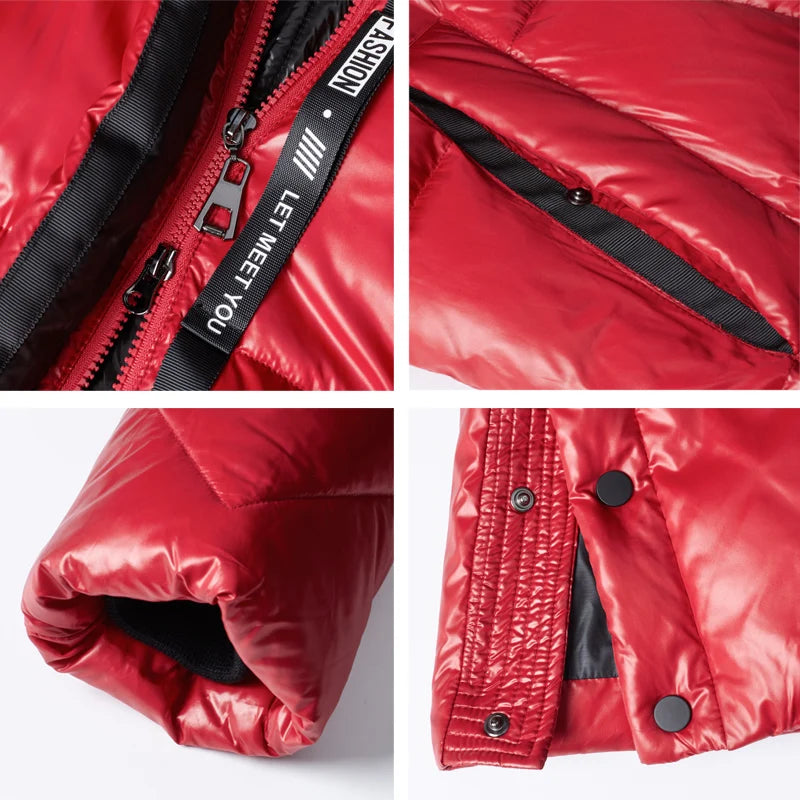 Women’s long hooded winter parka by The Clothing Company Sydney, thick quilted puffer jacket with front pockets.