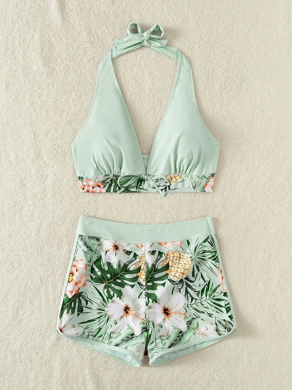 2 Piece Halter Bikini Set Shorts Swimsuit High Waist Swimwear Female Printed Bathers Swimming Bathing Swim Suit Beachwear - The Clothing Company Sydney