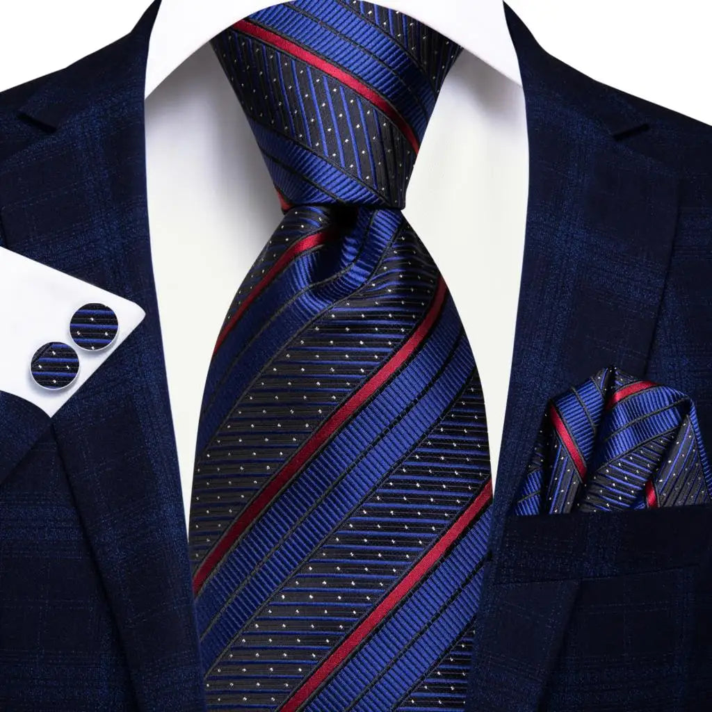 Blue paisley silk tie set including necktie, cufflinks, and pocket hanky, stylish accessories for men by The Clothing Company Sydney