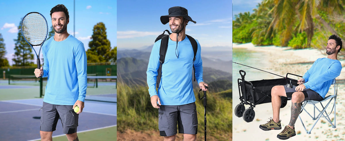 Men's UPF 80+ sun protection quick dry long sleeve athletic T-shirt by The Clothing Company Sydney, designed for performance sports.