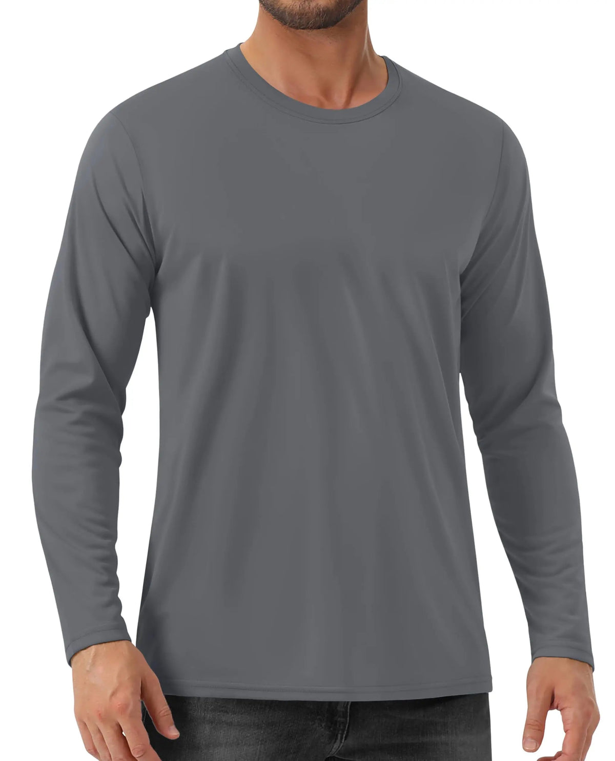 Men's UPF 80+ sun protection athletic long sleeve T-shirt by The Clothing Company Sydney, quick dry performance sports rash guard.