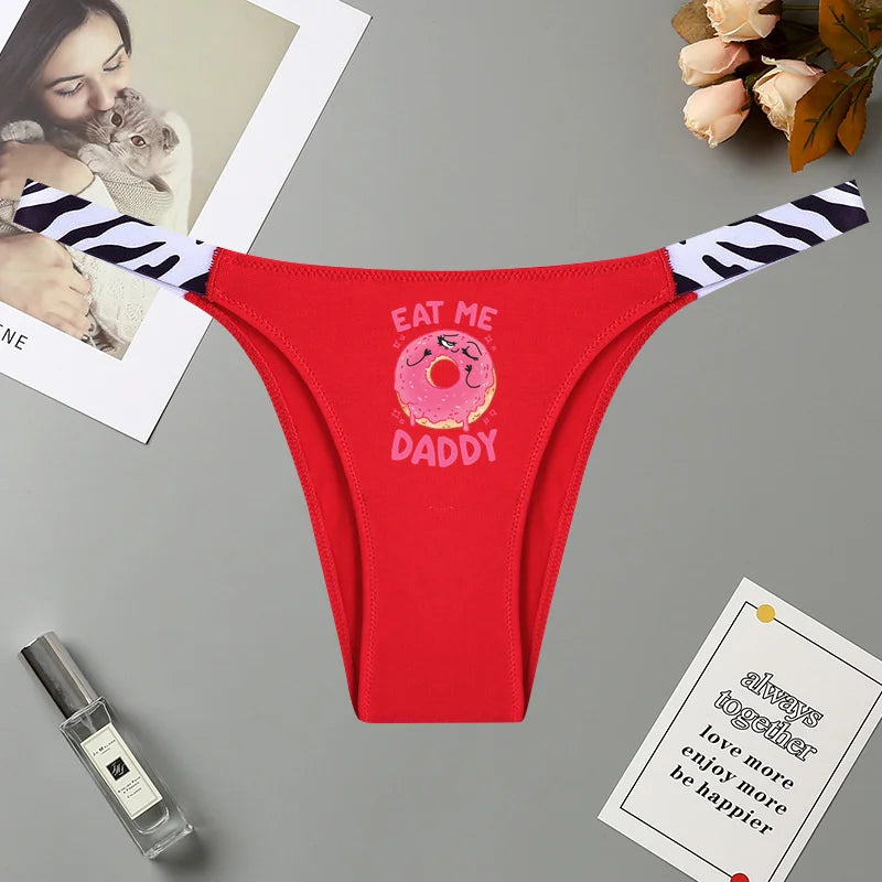 Women's Pink Print Underwear Panties Underwear Underpant T-Back G-String Thong Briefs