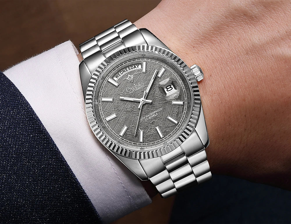Cadisen DD40 men's luxury automatic wristwatch with sapphire glass, Miyota 8285 movement, black dial, and stainless steel case.