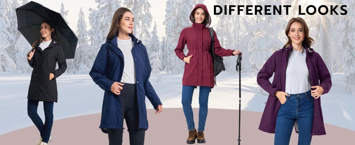 Women's fleece-lined softshell jacket by The Clothing Company Sydney, windproof hooded raincoat with warm winter insulation.