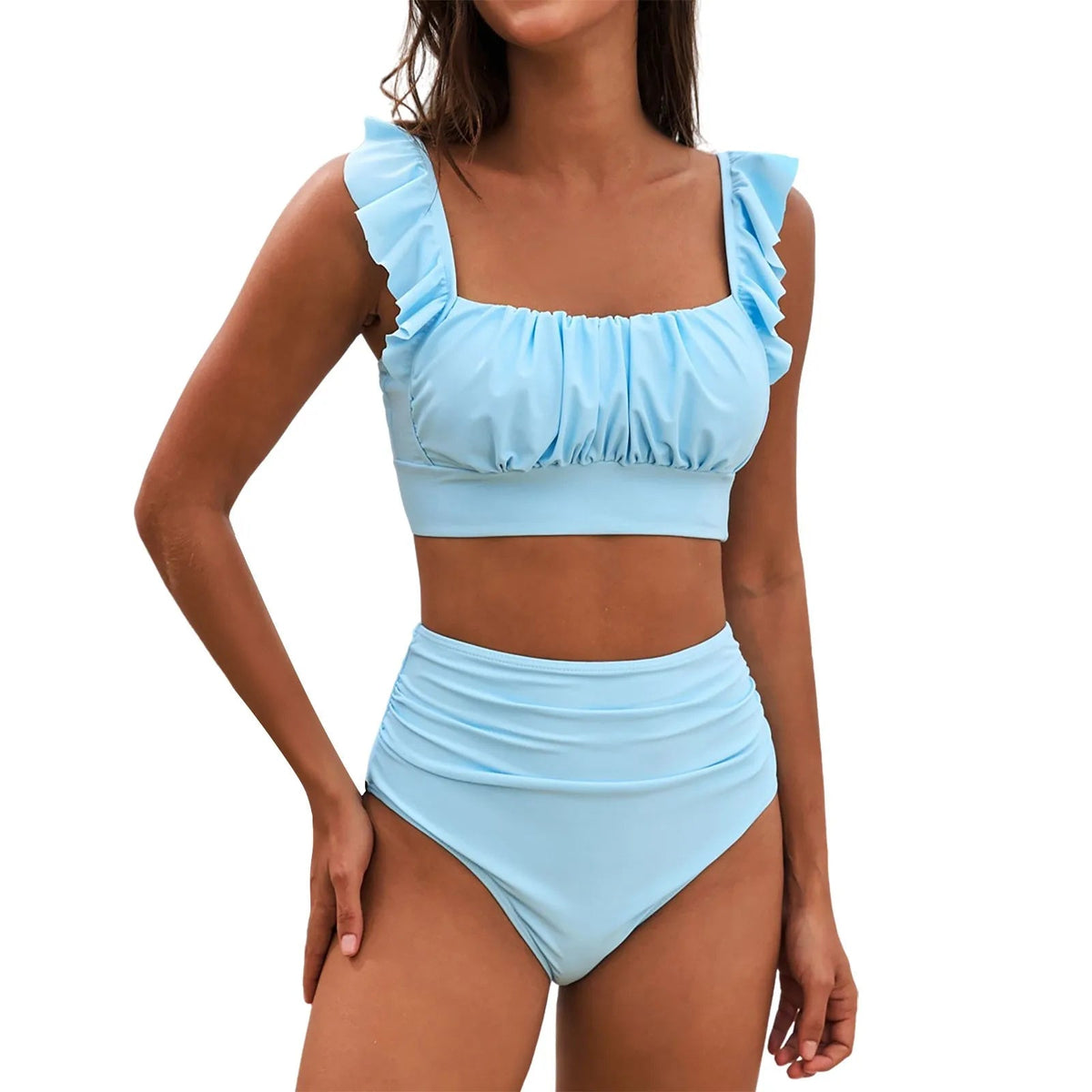 2 Piece Print Swimsuit Ruffle Swimwear Tops And High Waist Bikini Swim Shorts The Clothing Company Sydney
