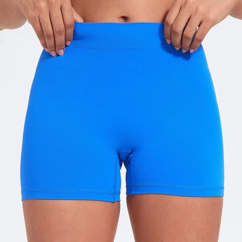 High-waisted V-back yoga shorts from The Clothing Company Sydney in nylon, designed for fitness and hip-lifting training workouts.