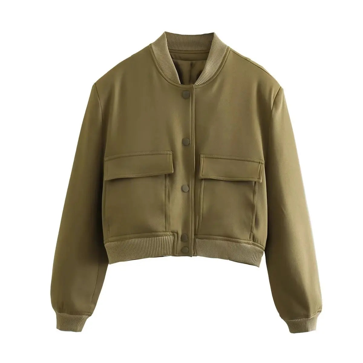 Women's bomber jacket by The Clothing Company Sydney, featuring a stylish black design with zippered front and ribbed cuffs.