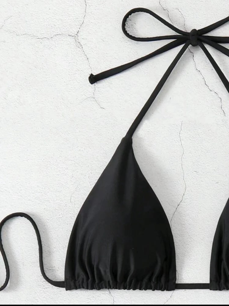 2 Piece Thong Bikini Solid White/Black/Coffee Halter Swimsuit Lace Up Brazilian Bathing Suit Double Fabric Beachwear The Clothing Company Sydney
