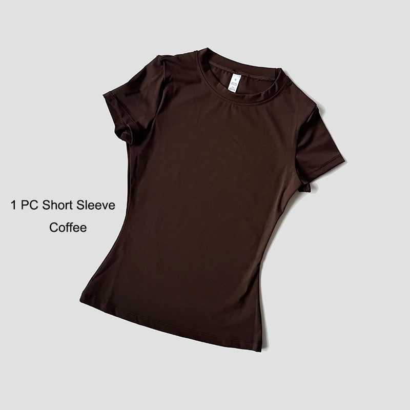 2 Piece Women's Sports Yoga Set Seamless Knitted Fitness Gym Clothes Sportswear Short Sleeve Crop Top Tracksuits Gym Bike Shorts - The Clothing Company Sydney