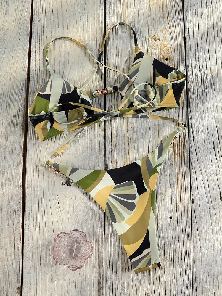Two-piece push-up bikini set from The Clothing Company Sydney featuring a hollow-out design and low waist swimwear style.