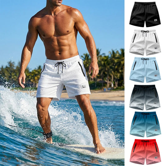 Men's Beach Mesh Liner Summer Casual Board Shorts with Zipper Pockets Quick Dry Swim Shorts Swim Trunks