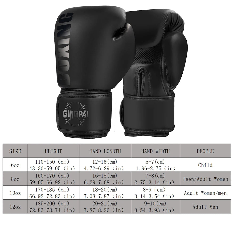 Boxing gloves for kids and adults, Muay Thai MMA training gloves for men and women in black-red design
