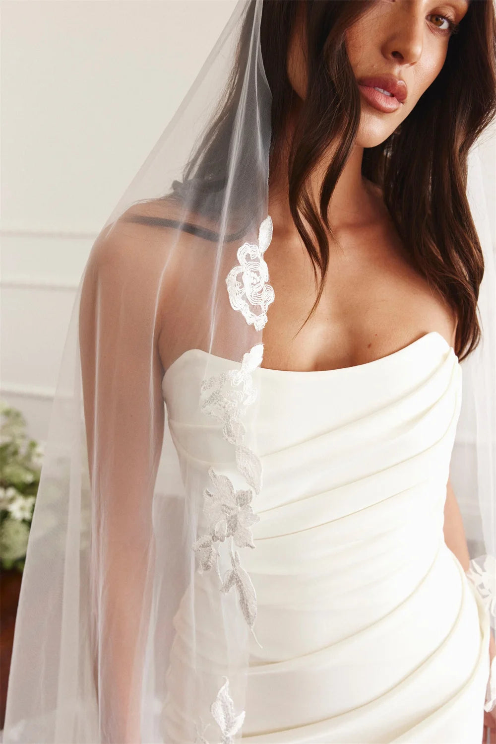 White Strapless Mermaid Long Train Simple Pleated Sleeveless Button Back Customized Formal Wedding Dress The Clothing Company Sydney