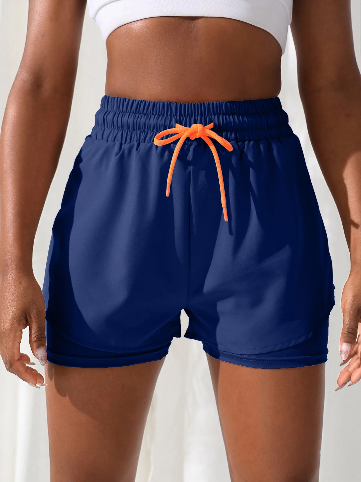 Women's High Rise Yoga Shorts With Elastic Running Shorts Two Pieces Pants With Inside Layer