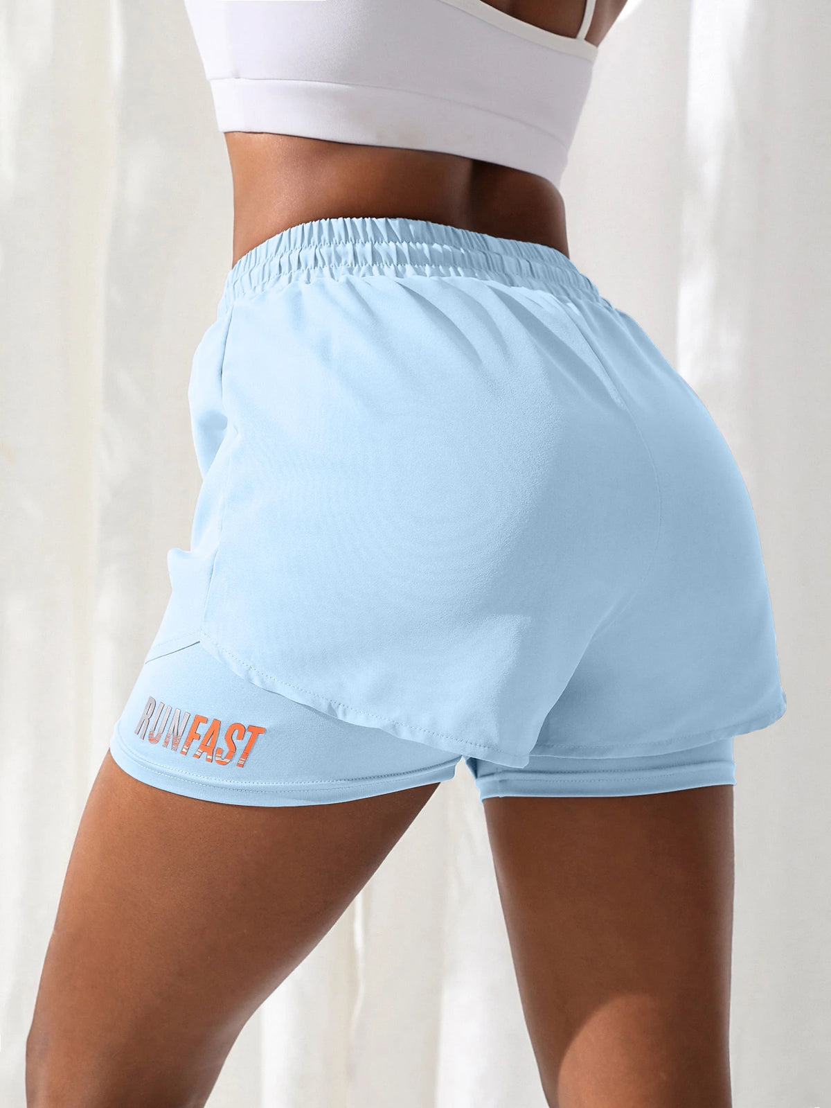 Women's High Rise Yoga Shorts With Elastic Running Shorts Two Pieces Pants With Inside Layer