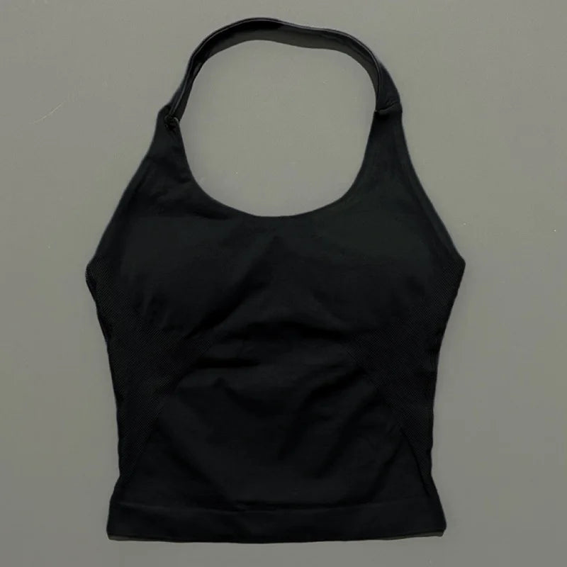 Halter Top Seamless Longline Strappy Gym Top Women Built-in Bra Removable Cups Activewear Yoga Tank Tops The Clothing Company Sydney