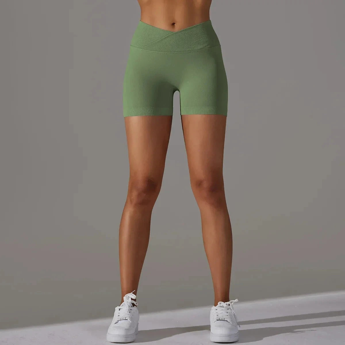 Women’s high waist workout yoga leggings by The Clothing Company Sydney, seamless sports shorts with push-up and scrunch butt design.
