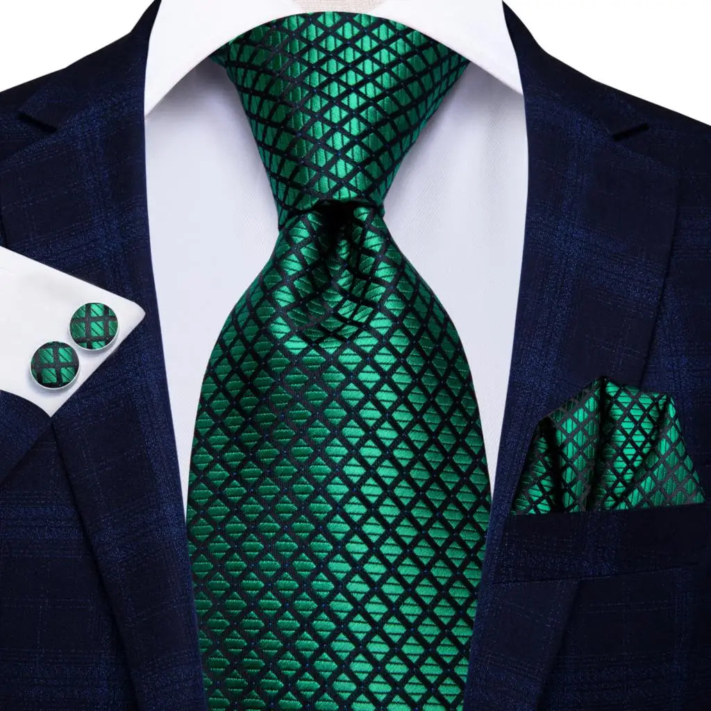 Green paisley silk tie set for men including necktie, pocket square, and cufflinks, from The Clothing Company Sydney.