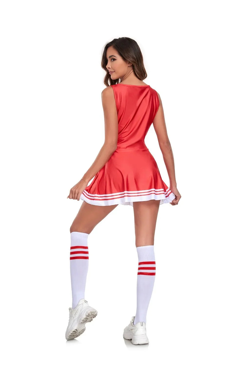Women's cheerleader costume by The Clothing Company Sydney featuring a sports uniform and cheerleader accessories for Halloween or cosplay.