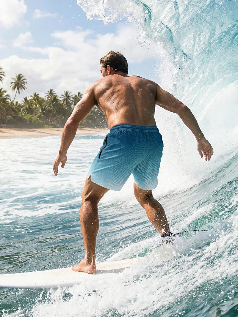 Men's beach mesh liner summer board shorts with zipper pockets, quick-dry swim trunks by The Clothing Company Sydney.