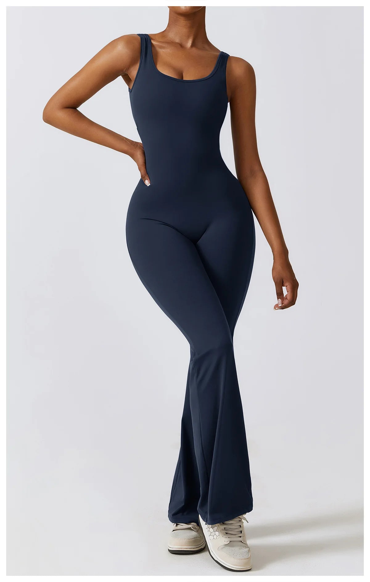 Open back V jumpsuit gym set by The Clothing Company Sydney, women's fitness sportswear, stretch yoga and workout bodysuit.