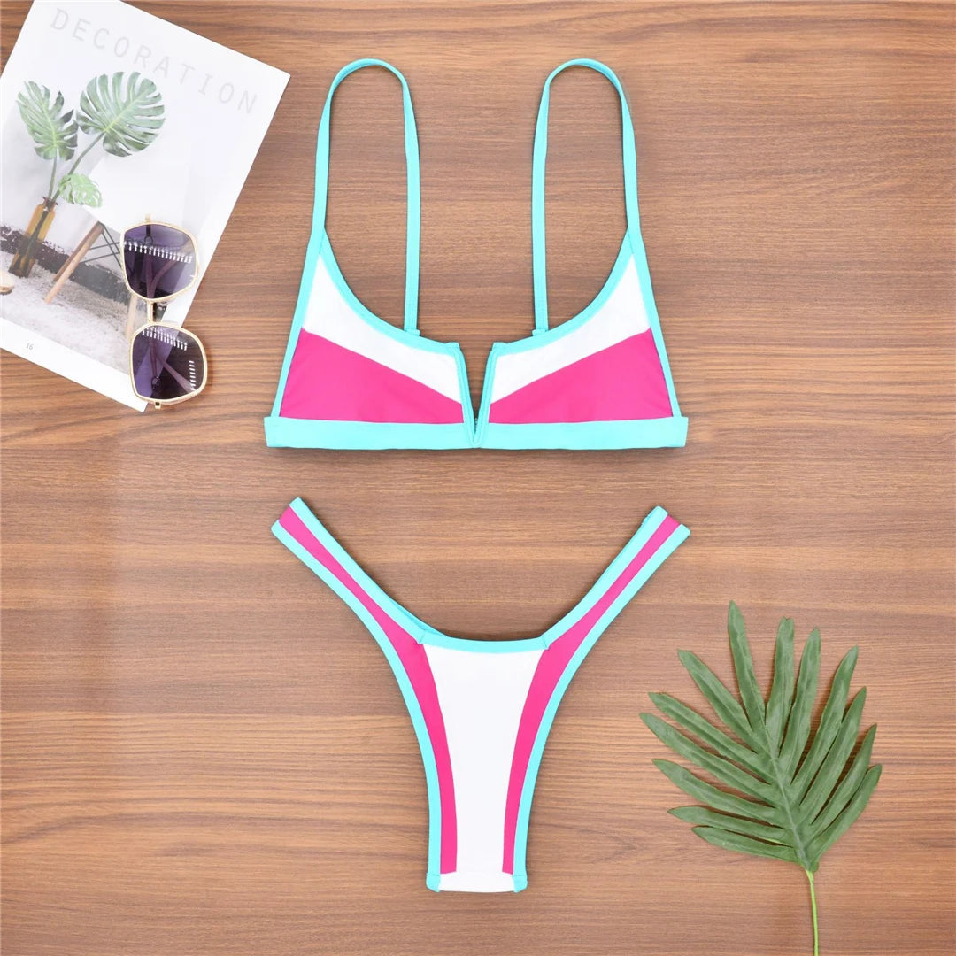 V shape high cut bikini swimsuit for women, two-piece swimwear by The Clothing Company Sydney, featuring a stylish and flattering design.