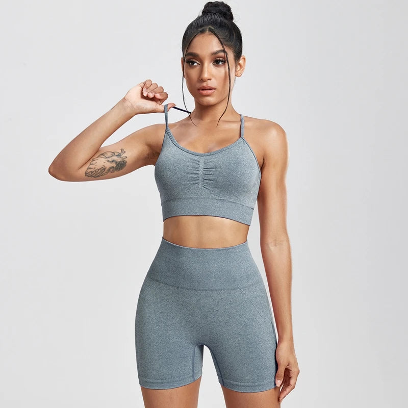 Womens Two Piece Set Peach Shorts Trackuists Gym Yoga Running Halter Fitness Shorts Push Up Bra Top Set The Clothing Company Sydney
