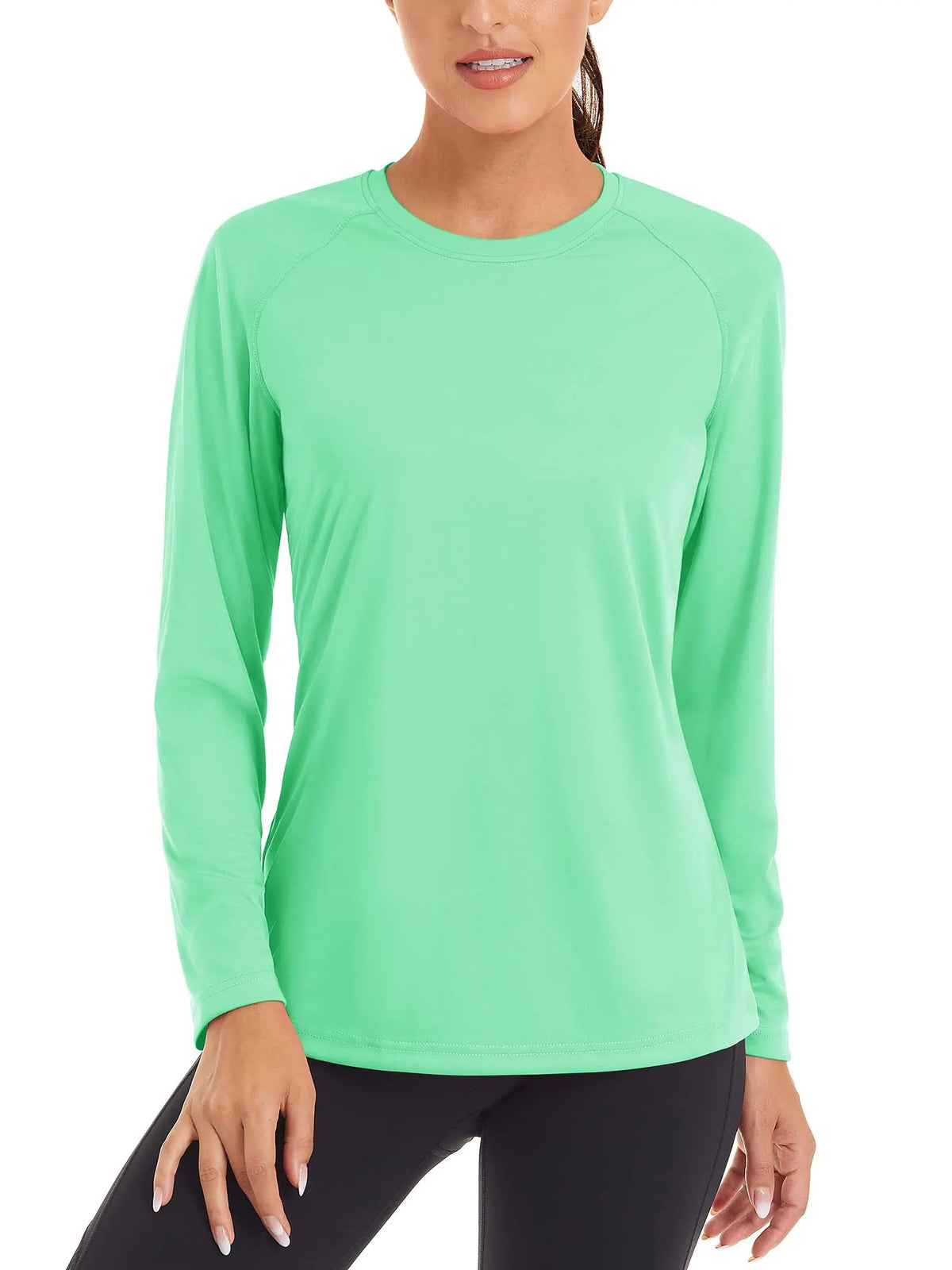 Women's UPF 50+ quick dry long sleeve T-shirt by The Clothing Company Sydney for sun protection and active fitness wear.