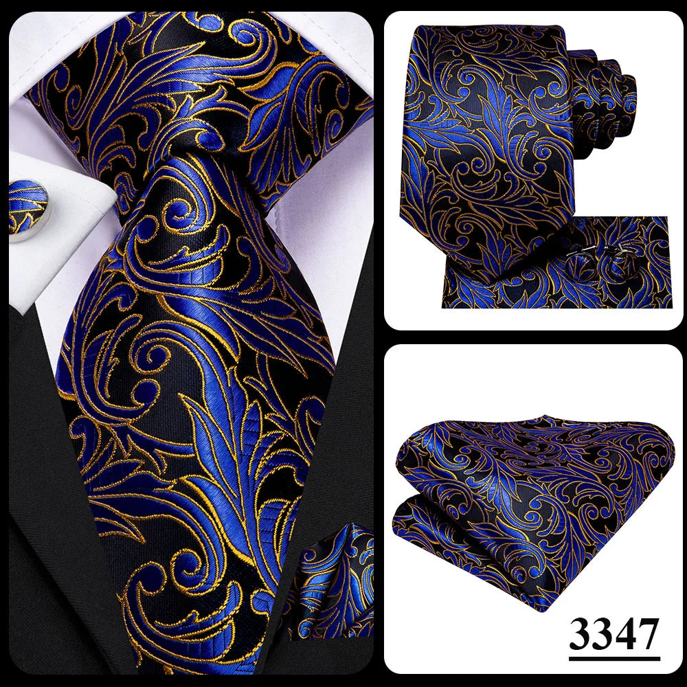 Blue paisley silk tie set including necktie, cufflinks, and hanky for men, stylish accessories by The Clothing Company Sydney