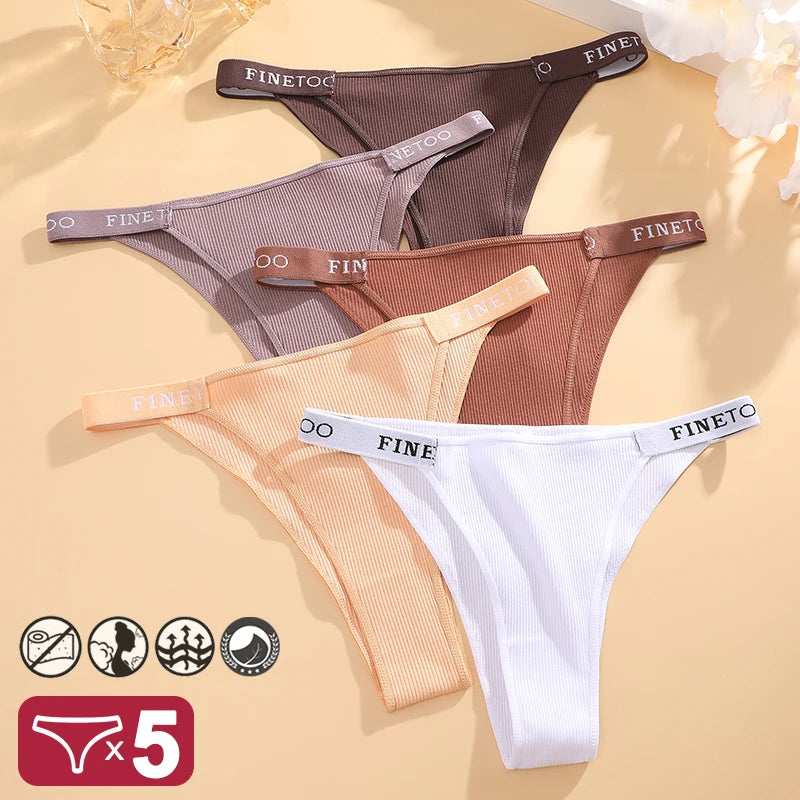 Five-pack women's cotton lingerie briefs featuring low waist design and letter print from The Clothing Company Sydney.
