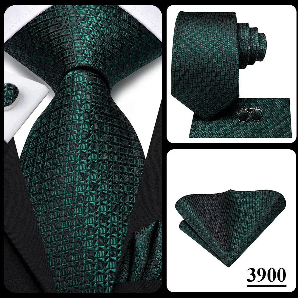 Green paisley silk tie set for men including necktie, pocket square, and cufflinks from The Clothing Company Sydney accessories collection.