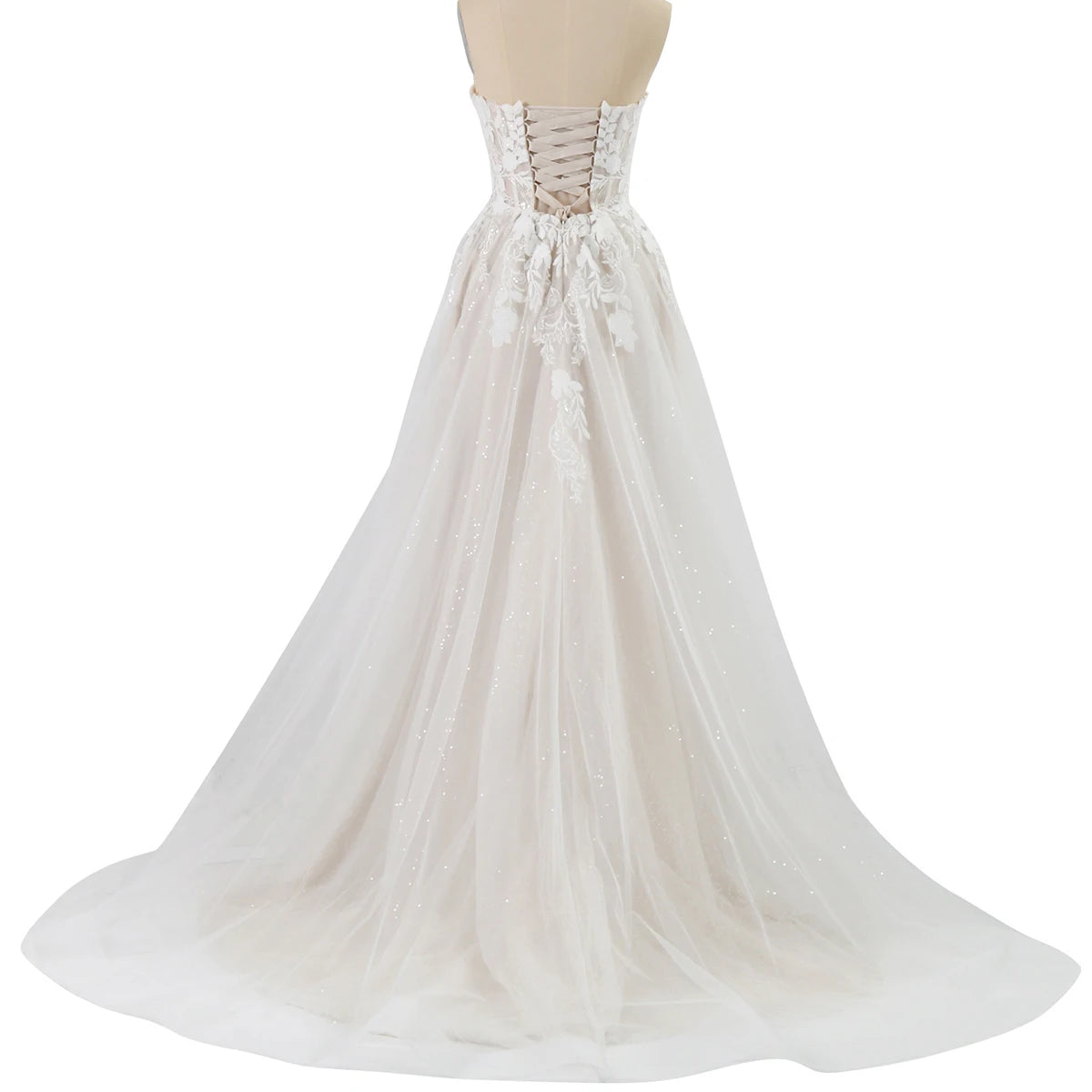 Elegant sleeveless lace wedding dress with deep V-neck and sparkly embellishments, featuring a sweetheart neckline, by The Clothing Company Sydney.