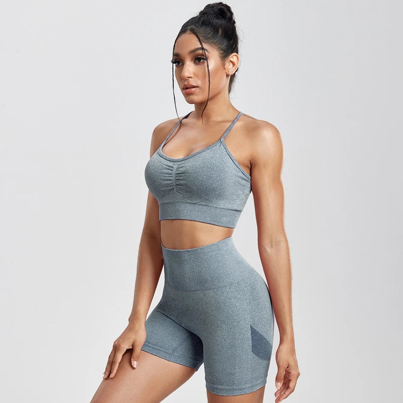 Womens Two Piece Set Peach Shorts Trackuists Gym Yoga Running Halter Fitness Shorts Push Up Bra Top Set The Clothing Company Sydney