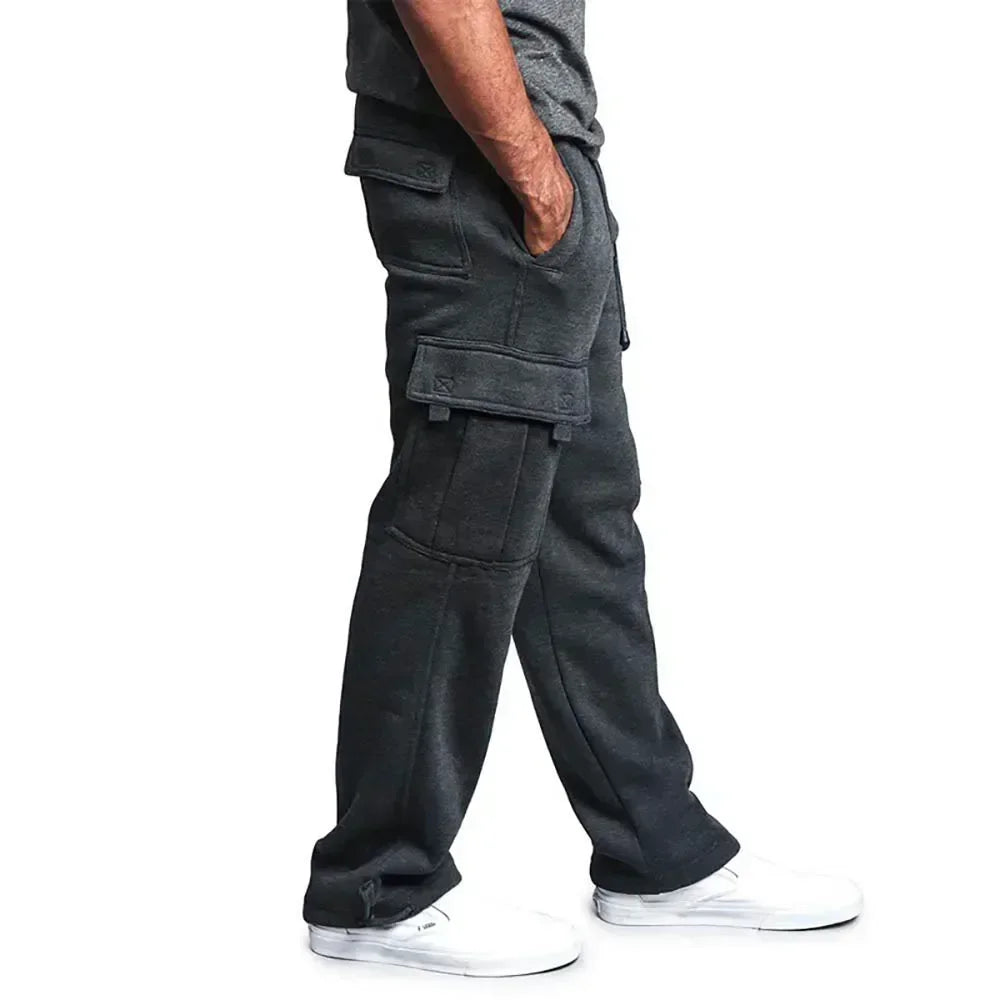 Men's cargo jogger pants by The Clothing Company Sydney featuring fleece material, loose fit, multiple pockets, and streetwear style.
