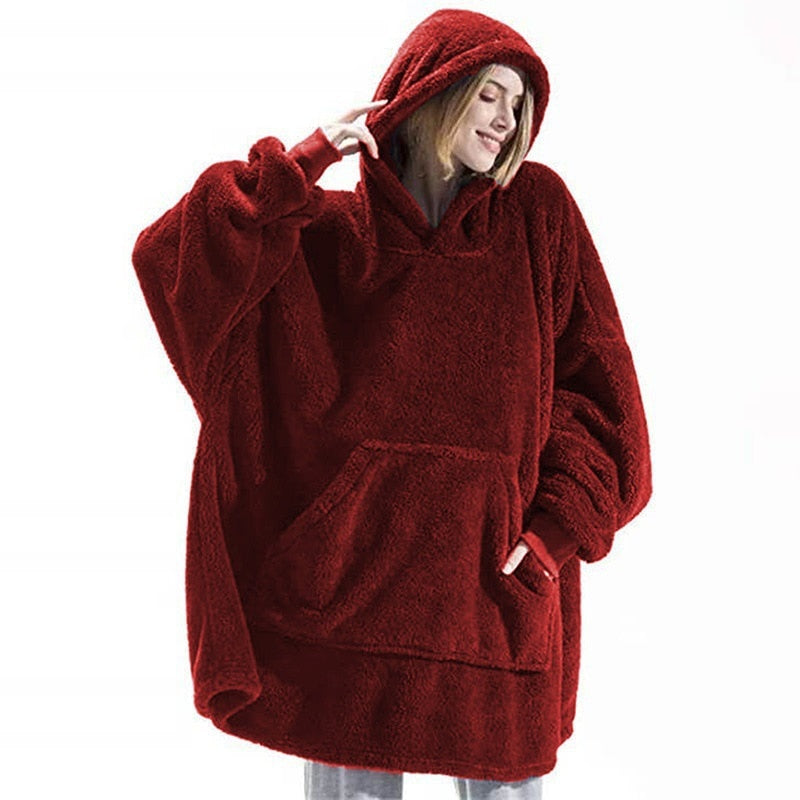 Women’s oversized hooded fleece sweater blanket with sleeves, large pocket, warm thick TV hoodie robe by The Clothing Company Sydney