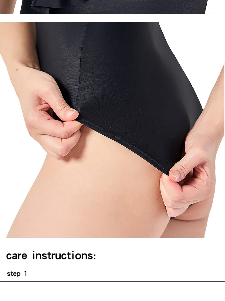 Women's washable menstrual swimsuit by The Clothing Company Sydney, designed for menstrual periods, featuring absorbent, breathable fabric.