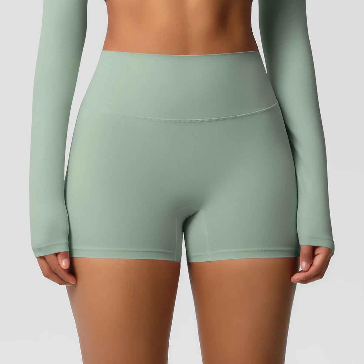 Women’s high waist yoga shorts by The Clothing Company Sydney, fitness bike shorts with push-up support and stretch fabric.