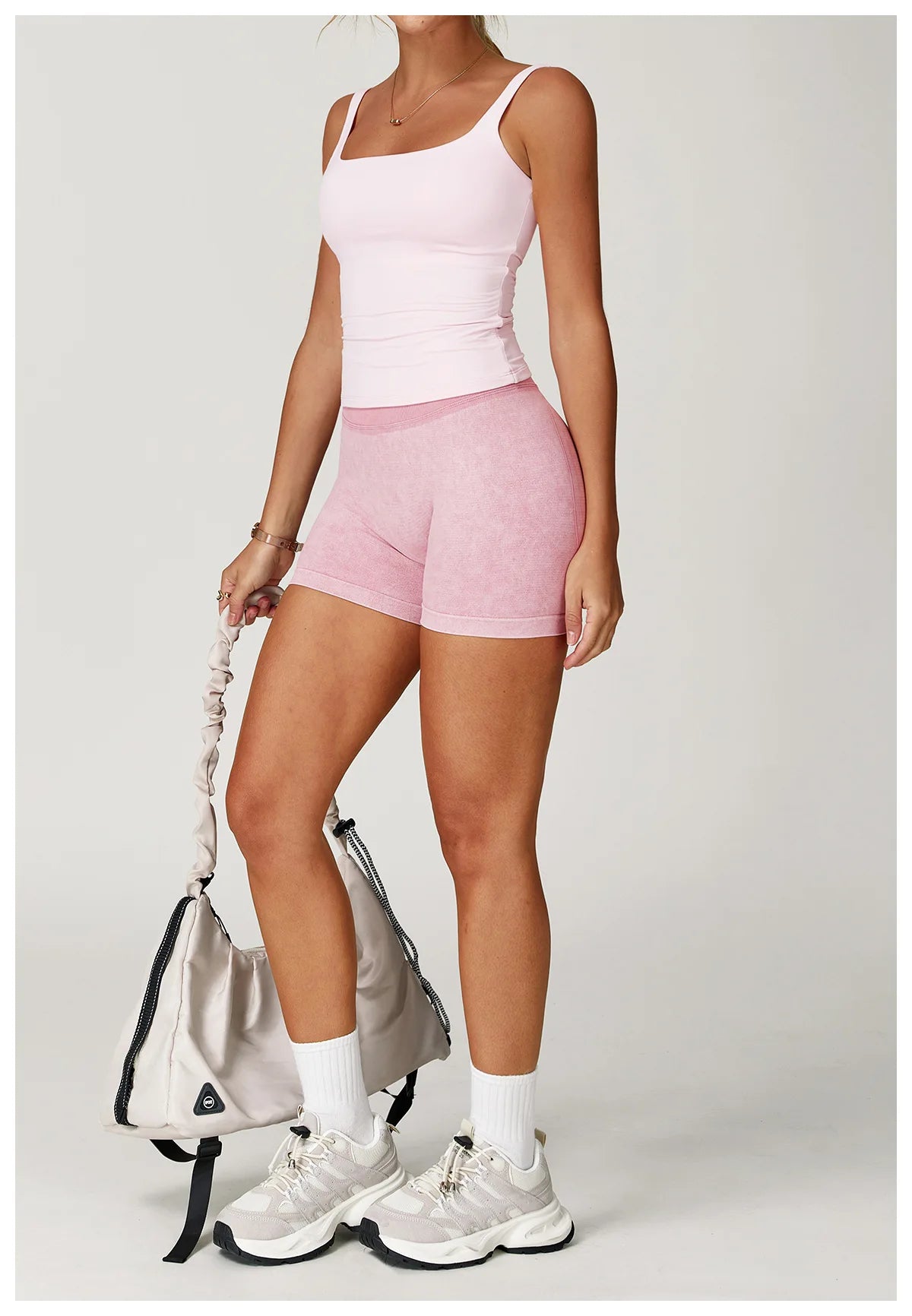 High waist yoga bicycle shorts for women by The Clothing Company Sydney, sand washed workout shorts for fitness, gym, and running.