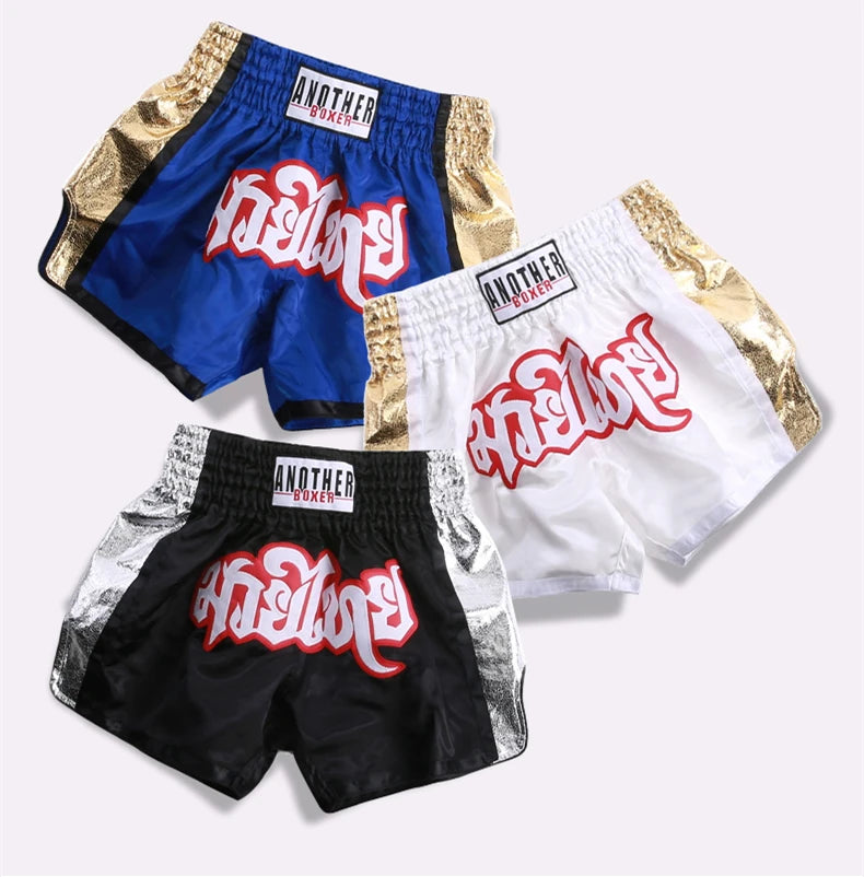 Embroidery Muay Thai boxing shorts by The Clothing Company Sydney with detailed stitching and vibrant design.