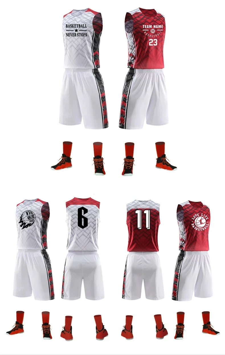 Customized reversible basketball jersey and shorts set for men, women, and kids, made of quick-drying fabric by The Clothing Company Sydney.