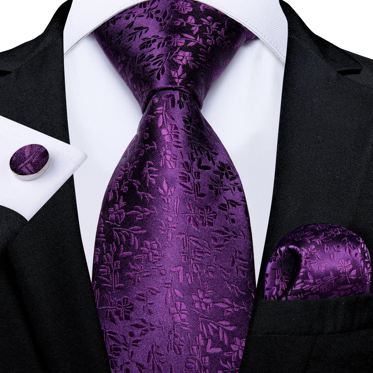 Luxury purple paisley silk tie set for men, 8cm width, stylish accessories by The Clothing Company Sydney.